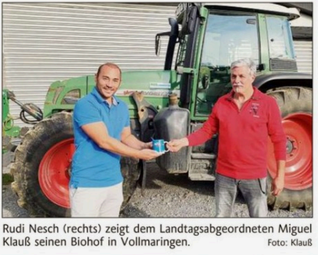 You are currently viewing Alternative zur konventionellen Landwirtschaft – Miguel Klauß besucht Biohof von Rudi Nesch in Vollmaringen (Schwarzwälder Bote 07.10.2021)